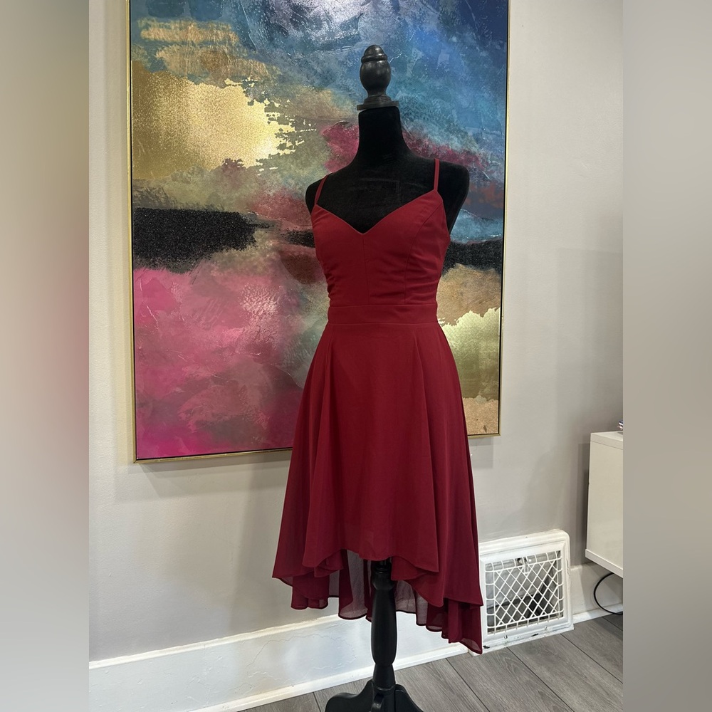 B. Smart Wine Red High Low Dress